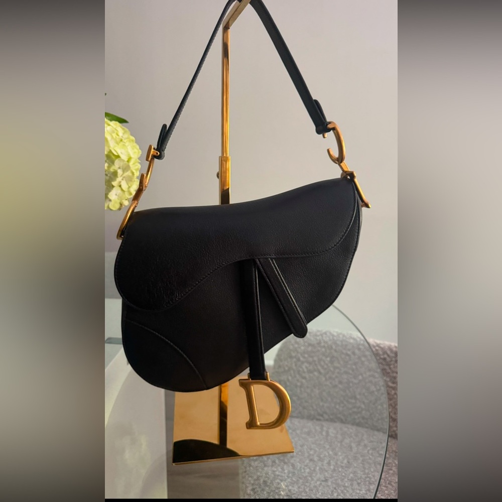 Dior Black Saddle Bag with Gold Hardware